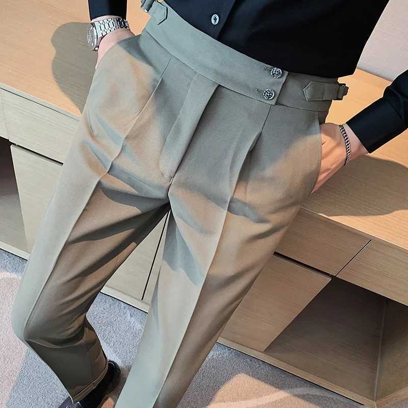 Business Young Mens British Style Casual Dress Pants Trendy Slimming Solid Color High-end Narrow Ankle Nine-point PantsX241023