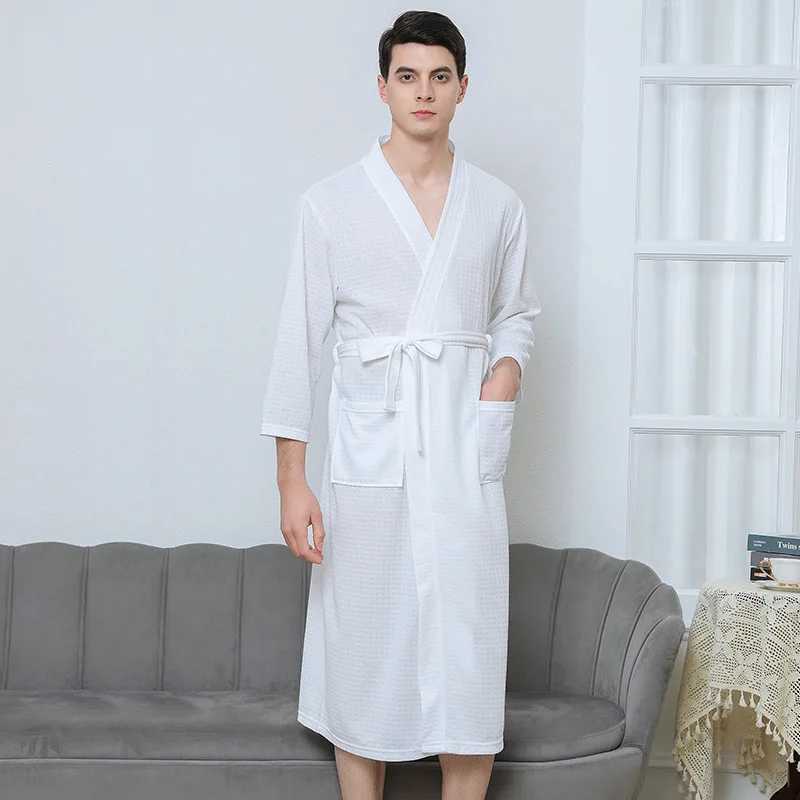 Waffles transparent bathroom mens summer thin robe shower plain weave dress knee length breathable evening gown W241023