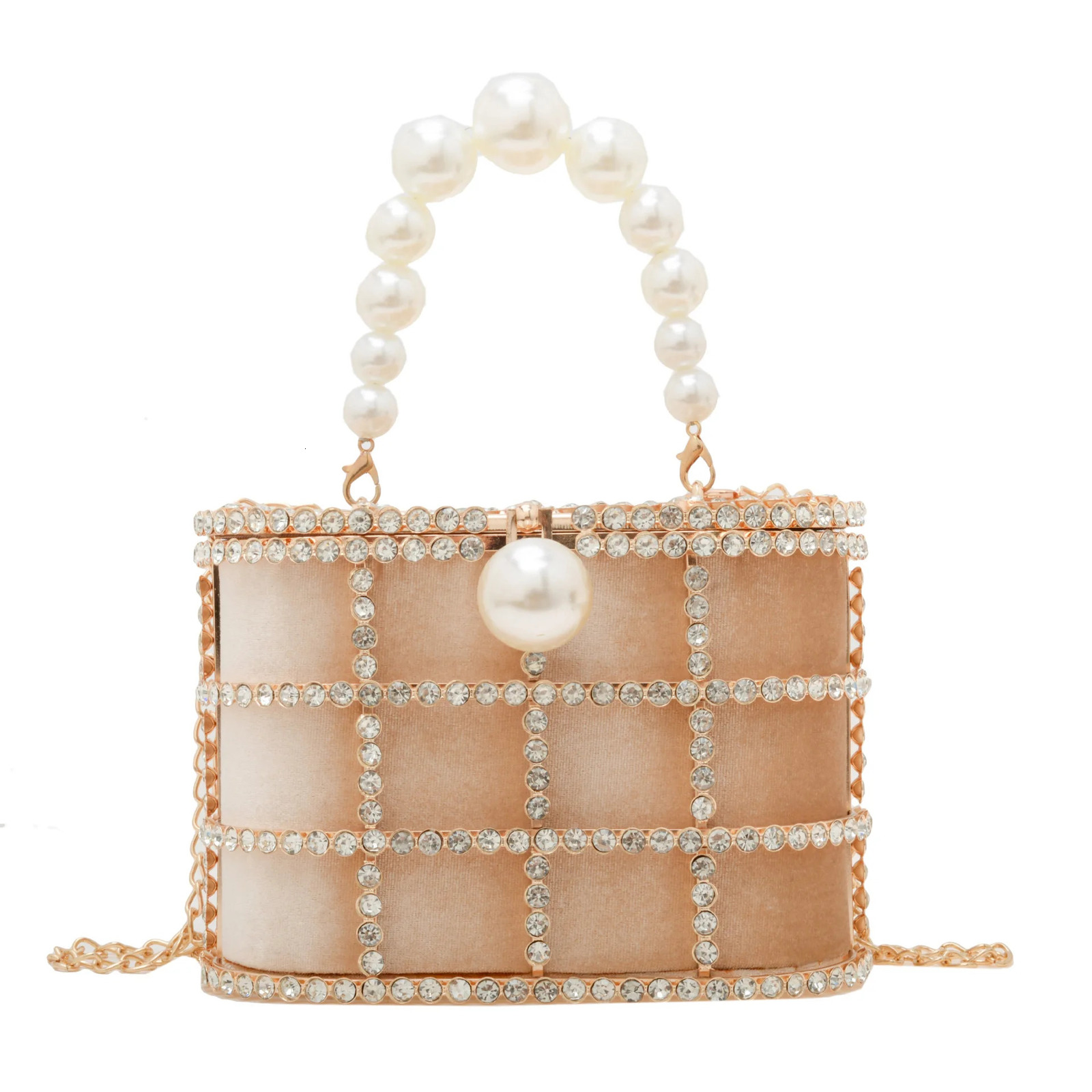 Metal evening bag pearl hollow womens bag rhinestone diamond dinner bag party and wedding handbag 241023
