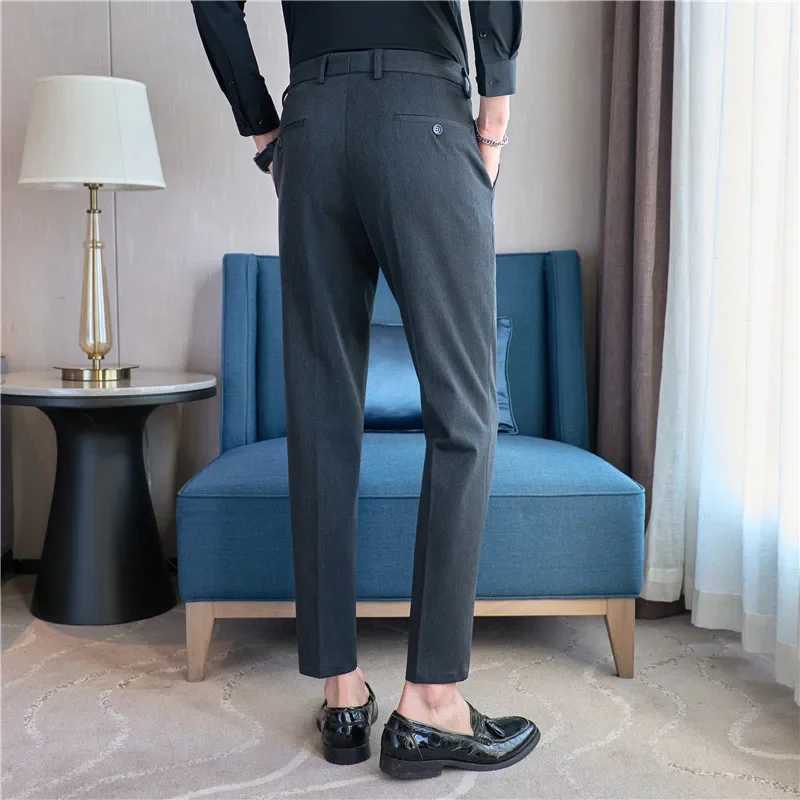 Dress Pants Men 2024 Autumn New Embroidered Suit Pants Business Casual Slim Fit Solid Casual Formal Dress Trousers Men ClothingX241023