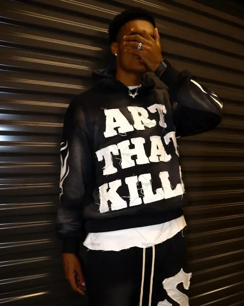 Autumn/Winter Y2K Retro Letter Embroidered Hoodie Mens Retro Harajuku Gothic Punk Casual Sweatshirt 241023