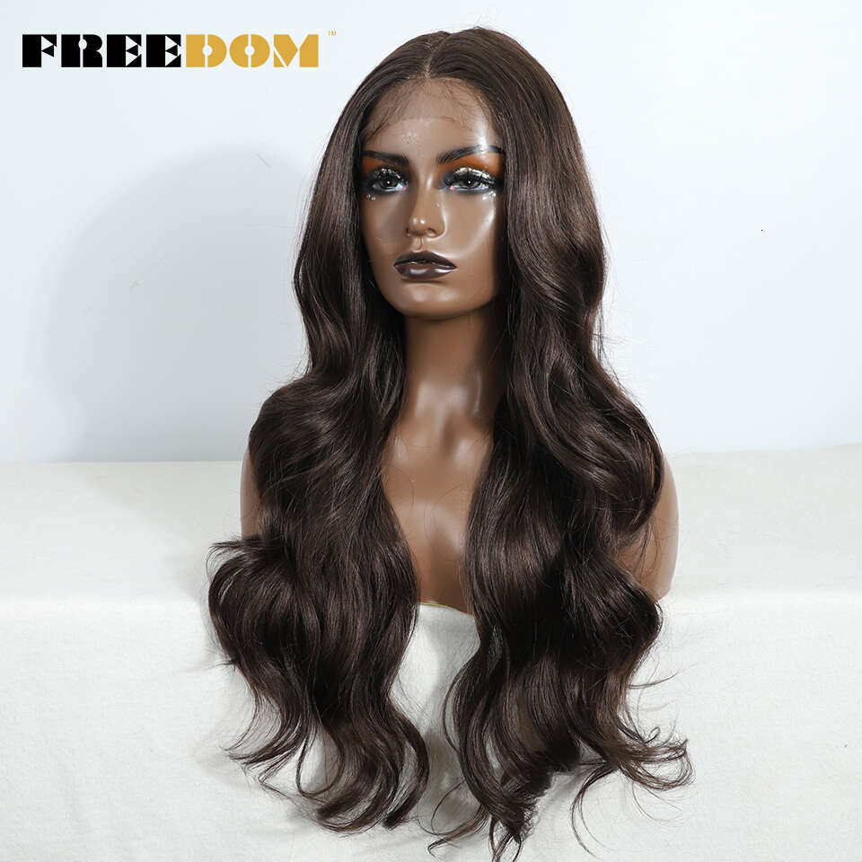 Synthetic FREEDOM Lace Front Wigs For Women Natural Wig Woman Body Wave Brown Ombre Grey Heat Resistant Cosplay