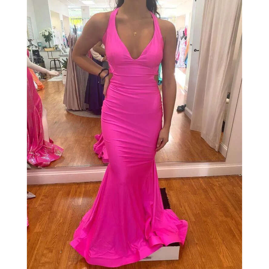 Fuia Dresses Sexy Mermaid V Neck Criss Cross Backless Pleats Ruffles Long Evening Party Gowns Junior Graduation Party Wears Bc11894