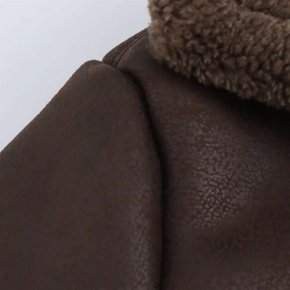 Pb&Za2024 Autumn/Winter New Product: Leather And Fur Integrated Double Sided Collar Long Sleeve Short Cotton Jacket Coat