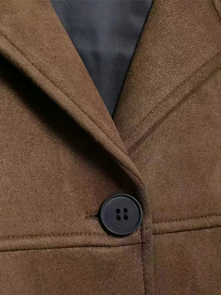 Suit collar suede leather jacket retro loose jacket elegant weight loss womens short jacket fashionable brown autumn jacket 241023