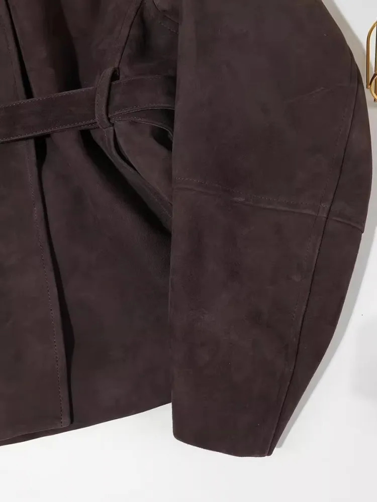 Autumn Womens Cashmere Leather Jacket with O-neck Office Womens Work Jacket Retro High Quality Genuine Leather Jacket 241023