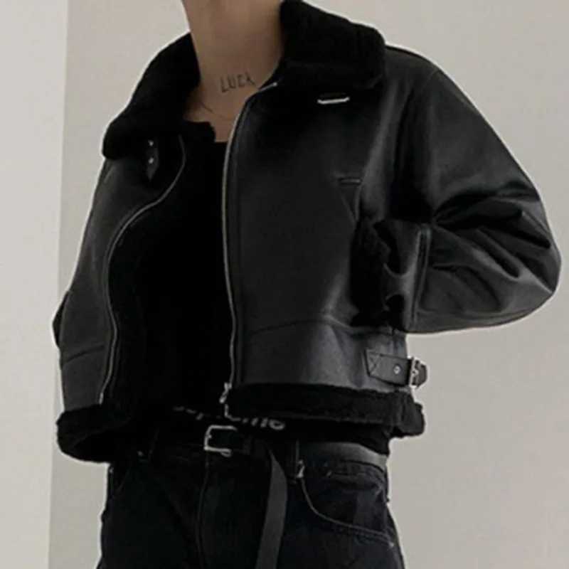 IEFB Mens Leather Cotton Coat Winter Korean Loose Sheepskin Suede Motorcycle Pu Paddle Jacket Trend Mens 2023 New Style 9C3184 X241023