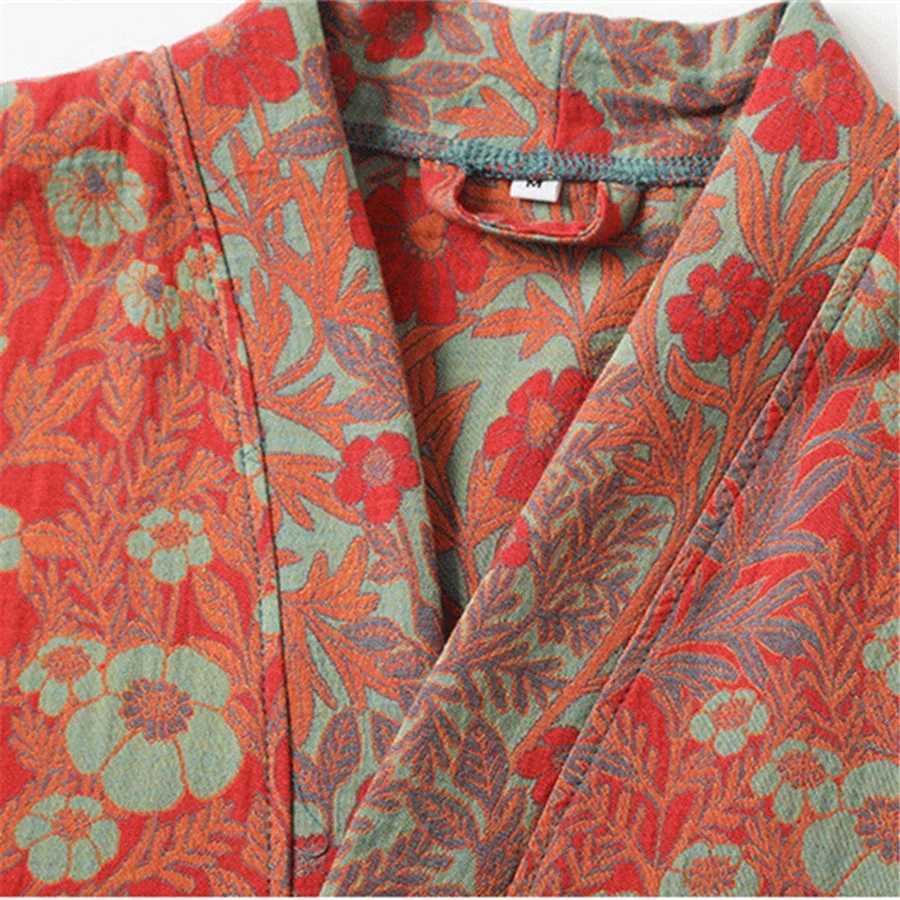 2024 Summer Couple Dress Retro Casual Double Layer Gauze Bathroom Mens Shower Dress Womens V-neck Kimono Spwear W241023