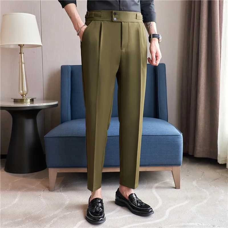 British Style Summer New High Waist Casual Pant Men With Elastic Waistline Design Suit Pants Social Wedding Party Formal PantsX241023