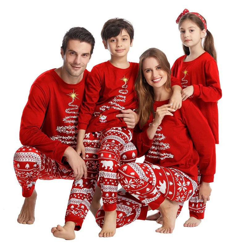 Family Matching Pajamas Christmas Parent Child Cotton Set Spring and Autumn Father Son Cartoon Top Trouser Set 241022