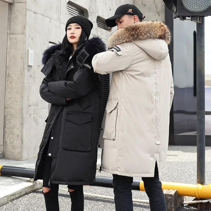 Winter long mens jacket casual fur collar hooded white duck down jacket mens clothing winter outdoor jacket 241022