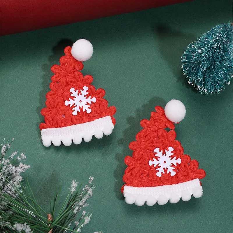ncmama 2PCS Christmas Scarf Hat Hair Cilps for Kids Girls Solid Velvet Bow Hairpin Kids Barrettes Hair Accessories New Year GiftX241022