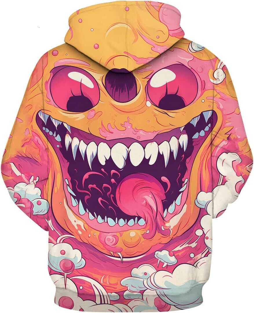 Hoodie for Mens Womens Vintage Street Fun Big Mouth Graffiti Pattern Hooded Sweatshirts Pullover Animal Smile Graffiti Hoodie,Orange,GraphicTrendy War