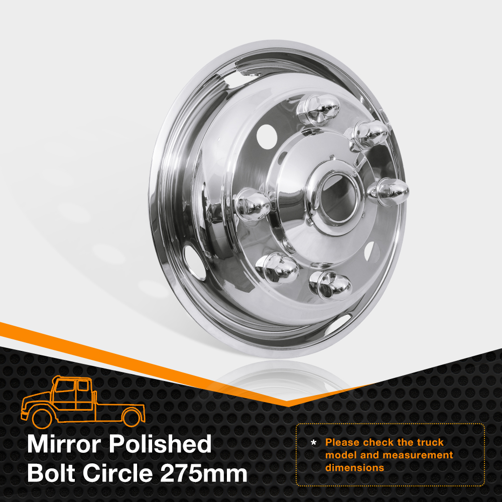 19.5" 8 Lug Wheel Simulators Stainless Steel Bolt Kit Hubcap Kit Fit for1999-2010 Chevy GMC C4500 1999-2003 Ford F650, 1990-1998 Ford F600