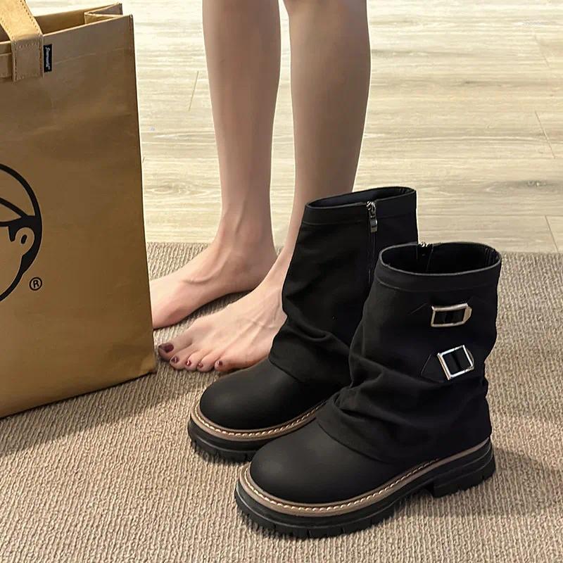 Boots Shoes Flat Heel Round Toe Women 2024 Clogs Platform Zipper Fashion Ladies Med Summer Elegant Rock