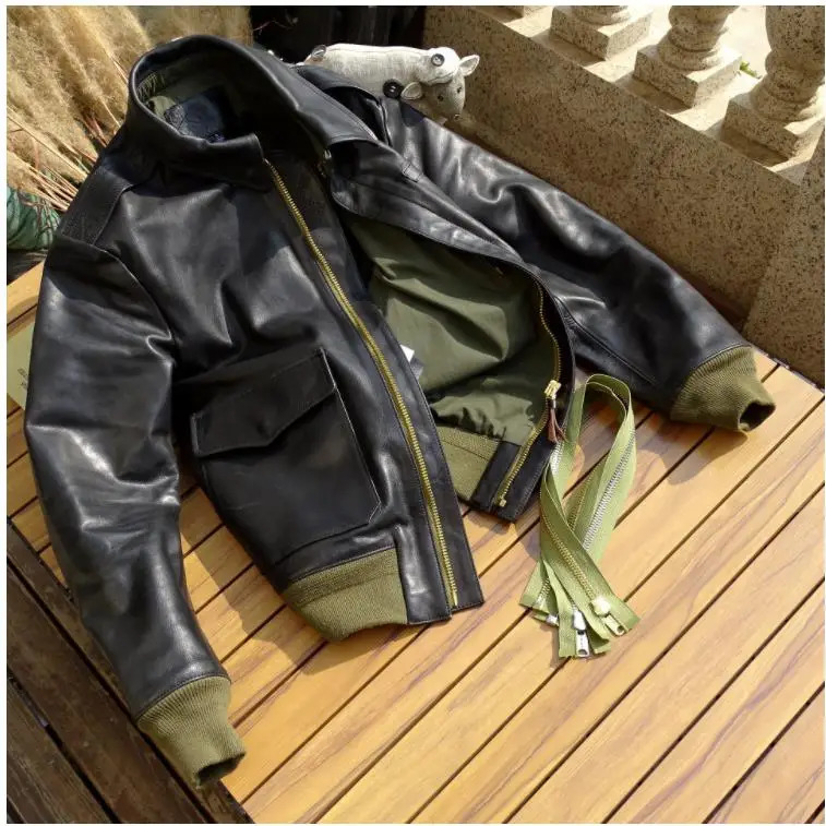 CC store. Bomber A2 style leather jacket. Mens thick Italian sheepskin coat. High quality casual leather A-2 outerwear 241023