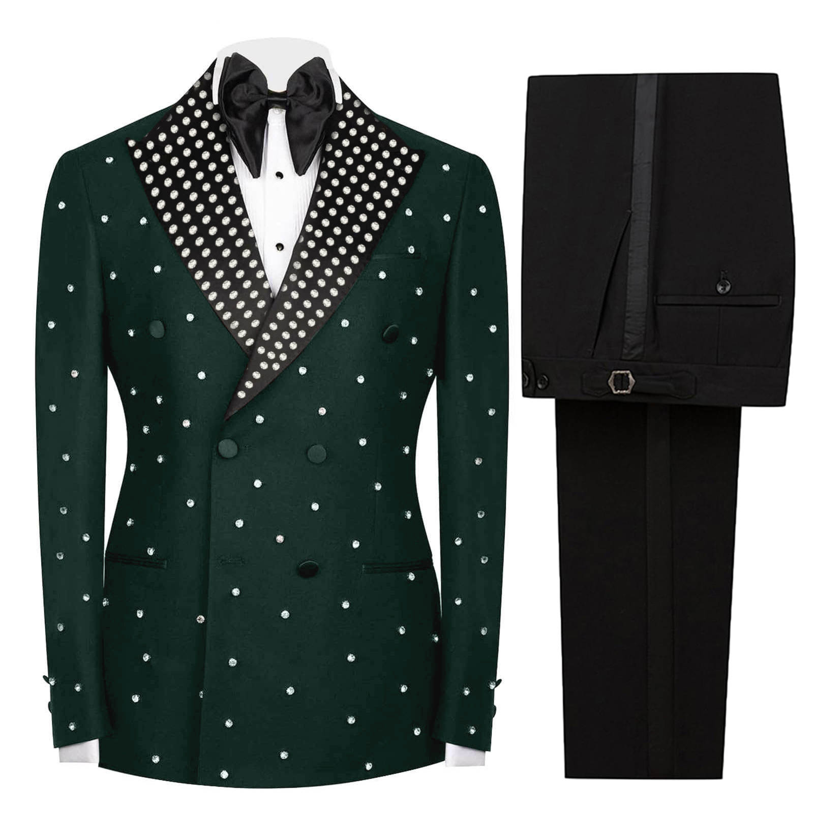 Handsome Beading Men Wedding Tuxedos Pearls Peaked Lapel Tailored Pants Suits Birthday Party Prom Groom Wear 2 Pieces