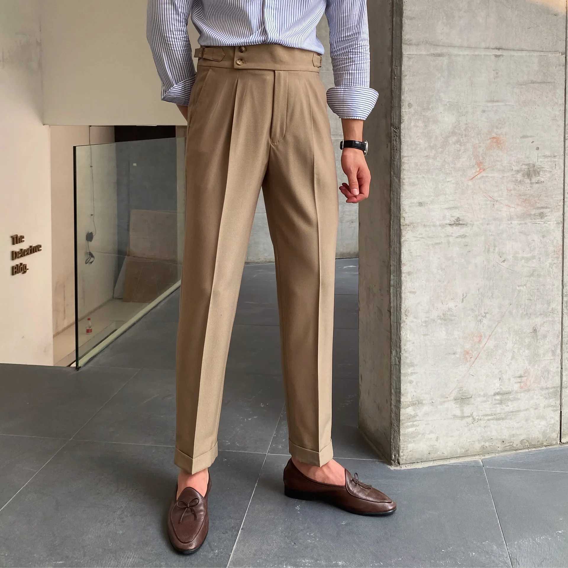 High Quality Men Naples Pants British Fashion High Waisted Straight Casual Pants Spring Autumn Trousers Banquet Dress WeddingX241023