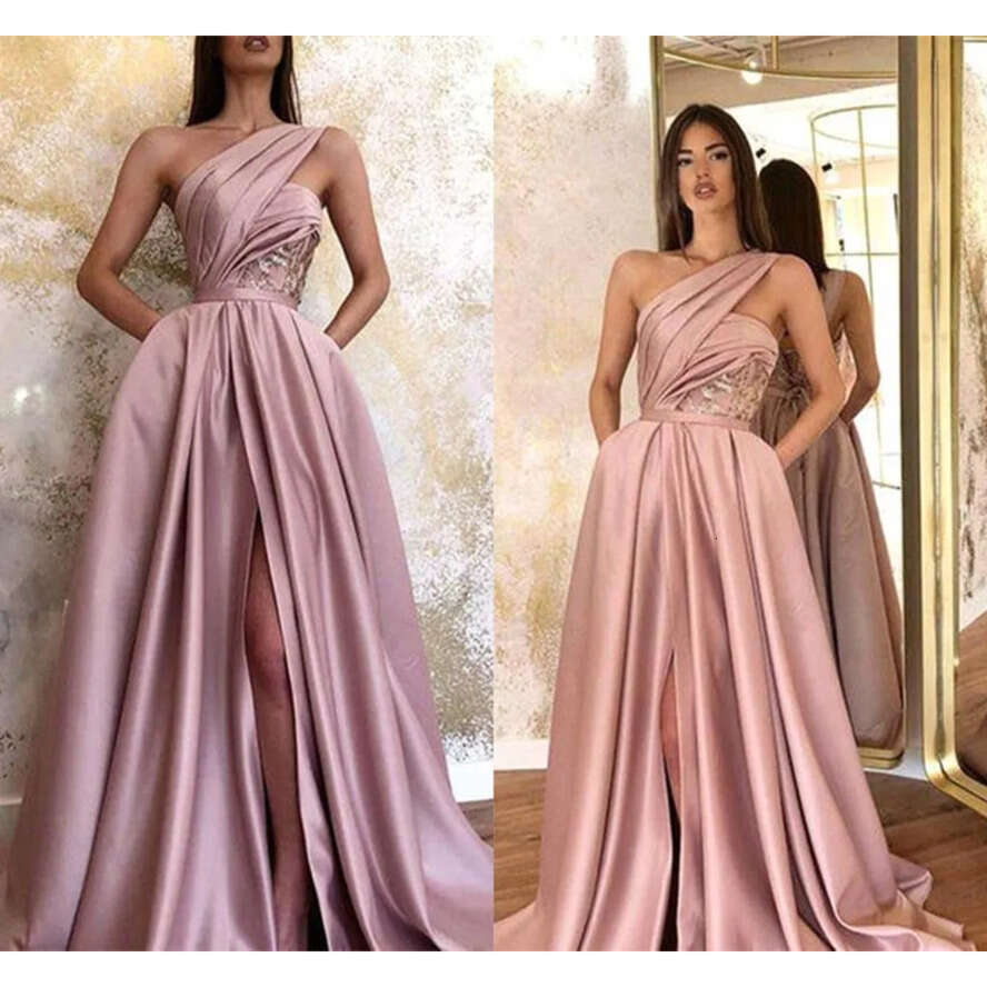 Split Pink Evening Dusty Dresses Arabic Stylish A E One Shoulder Prom Gowns Women Ocn Formal Vestidos Custom Made Bc