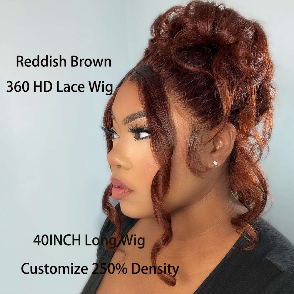 360 Full Reddish Brown Front 250 13x4 13x6 Hd Lace Frontal Wig Body Wave Human Hair Wigs For Women
