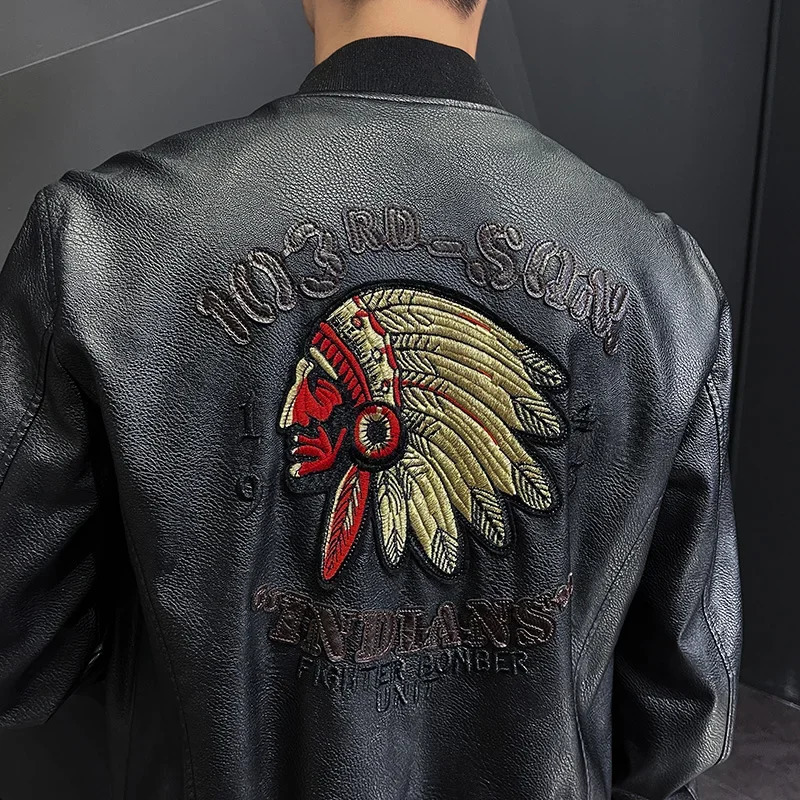 leisure motorcycle windproof zipper holder collar artificial leather jacket mens ultra-thin high-quality fashionable wool lining jacket 241023