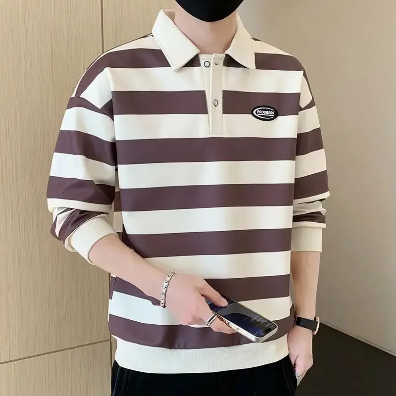 T Polo Shirts for Men Stripe Green Male Clothes Sweatshirts Normal Tops Aesthetic Korean Autumn Y2k Bulk 2024 Tee Sale It 241010