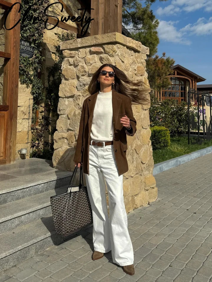 Retro artificial suede lapel jacket for women loose single chest pocket jacket autumn and winter casual womens jacket 241023