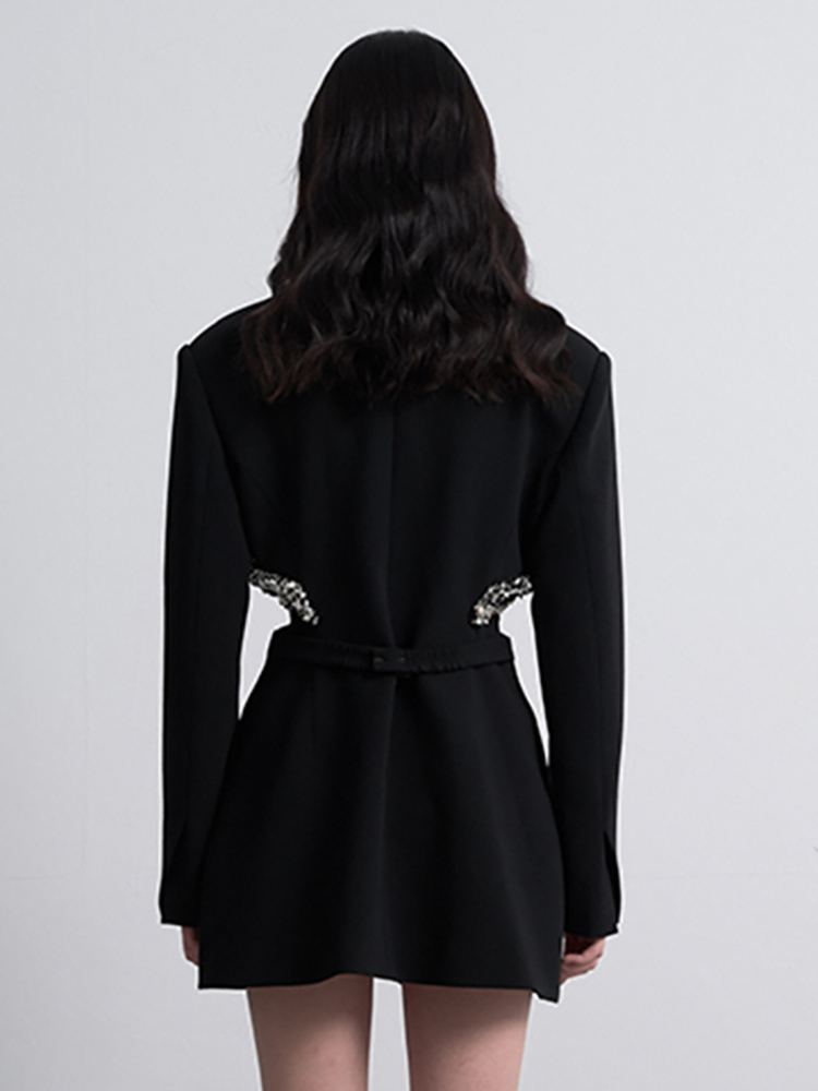 DEAT Fashion Women's Blazer Notched Collar Hidden Breasted Long Sleeve Hollow Out Spliced Crystal Suit Summer 2024 New 17A7109