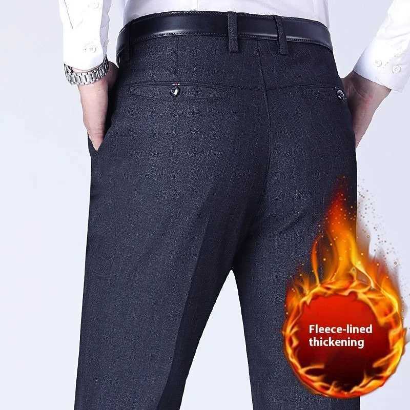 Mens Casual Pants Autumn Winter Wool Fce Warm Fashion Straight Loose Business Casual Suit Pants Ele Soft TrousersX241023