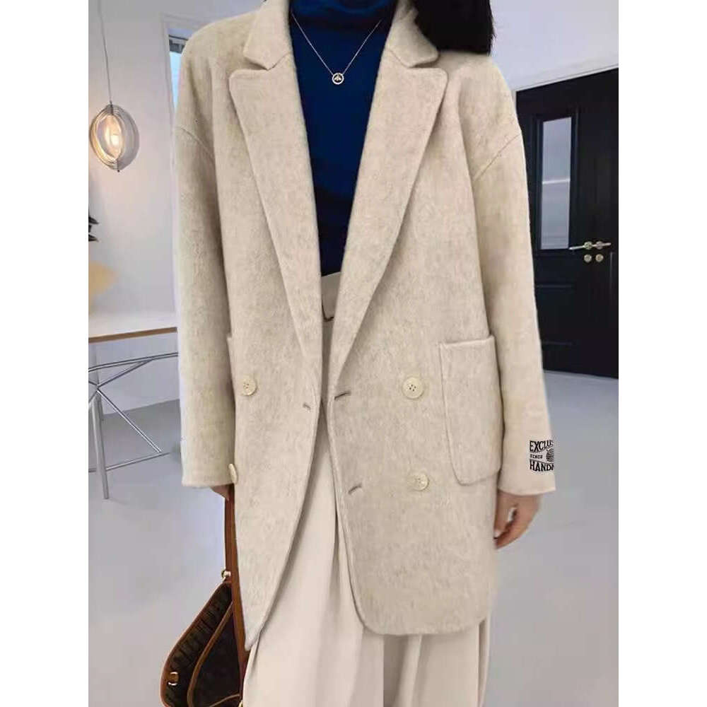 Korean Loose Long Sleeveturn-Down Collar Solid Woolen Coats Women Double-Faced Cashmere Coat Winter Autumn