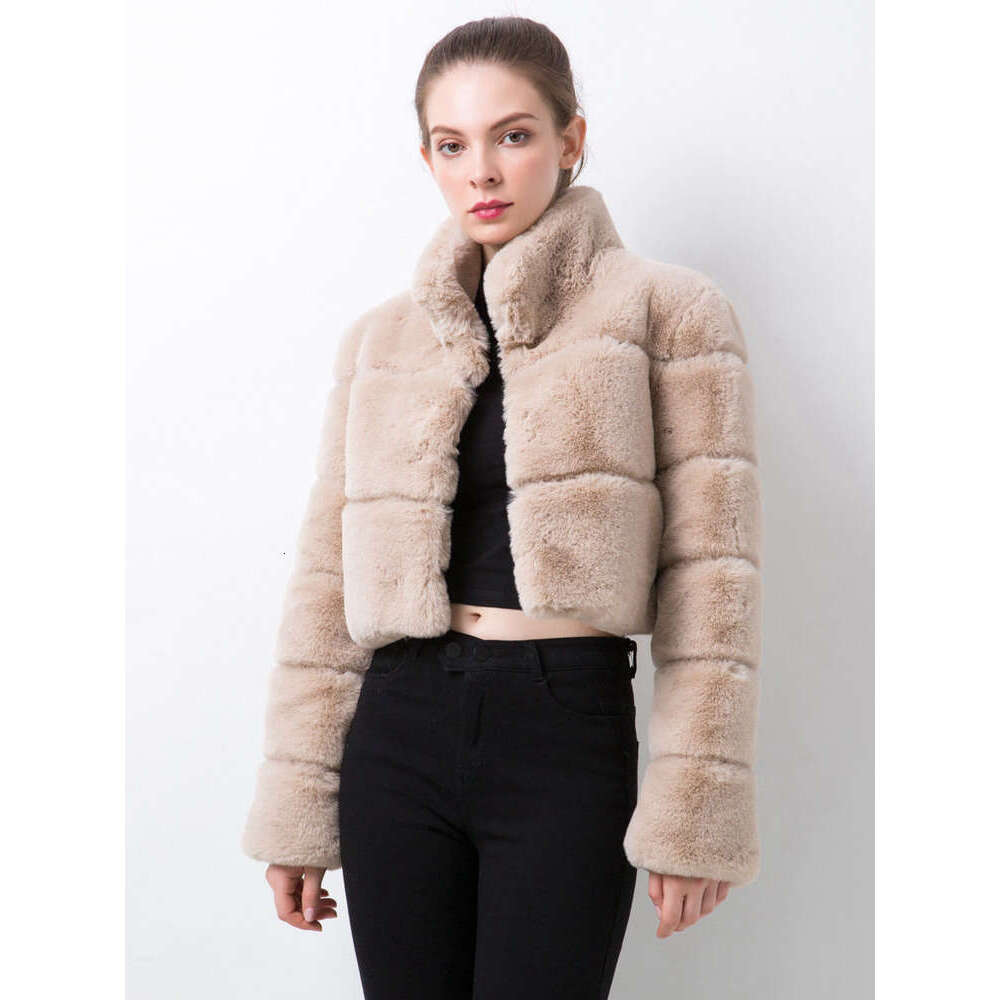 DEAT Fashion Women's Faux Coat Stand Collarl Covered Long Sleeve Thick Warm Short Imitation Fox Fur Jacket Winter 2024 New