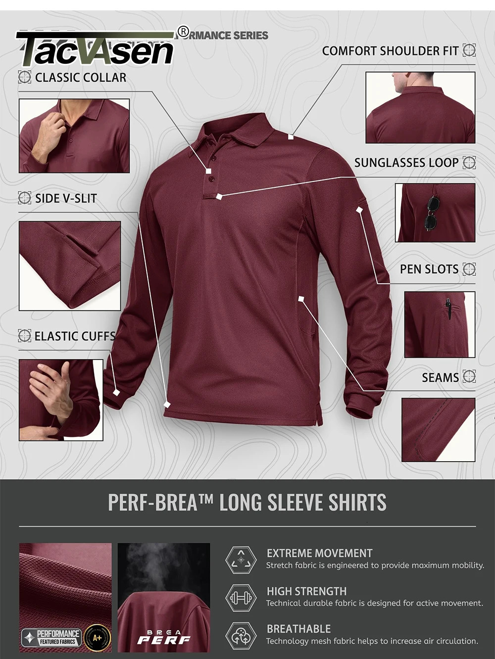 Takwasen summer long sleeved performance quick drying polo T-shirt mens office shirt golf team work shirt casual top 241023