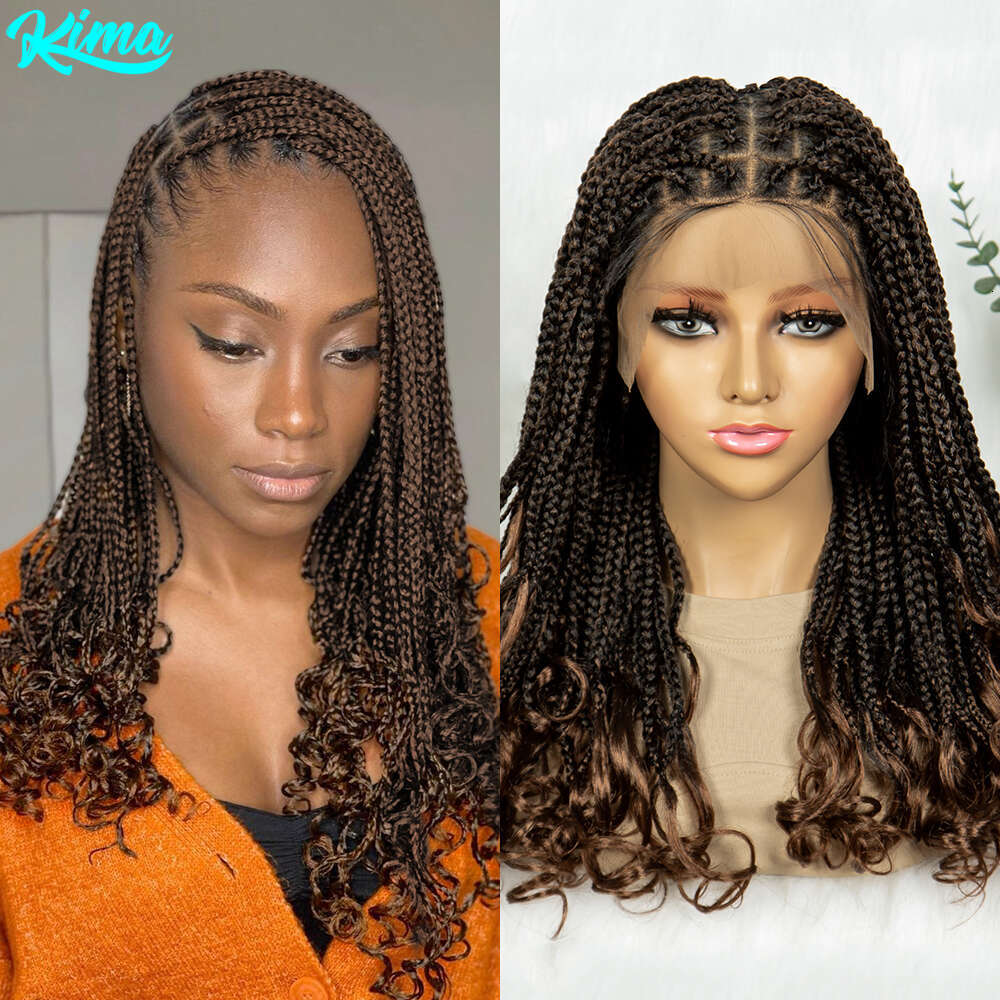 Kima Goddess Box Transparent Full Lace Wig French Curly Ends with Baby Hair Braided Wigs for African Women