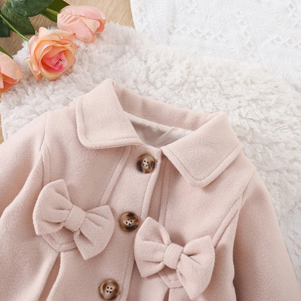 6 months -3 years old autumn and winter baby girl jacket beige bow childrens long sleeved dress 241022