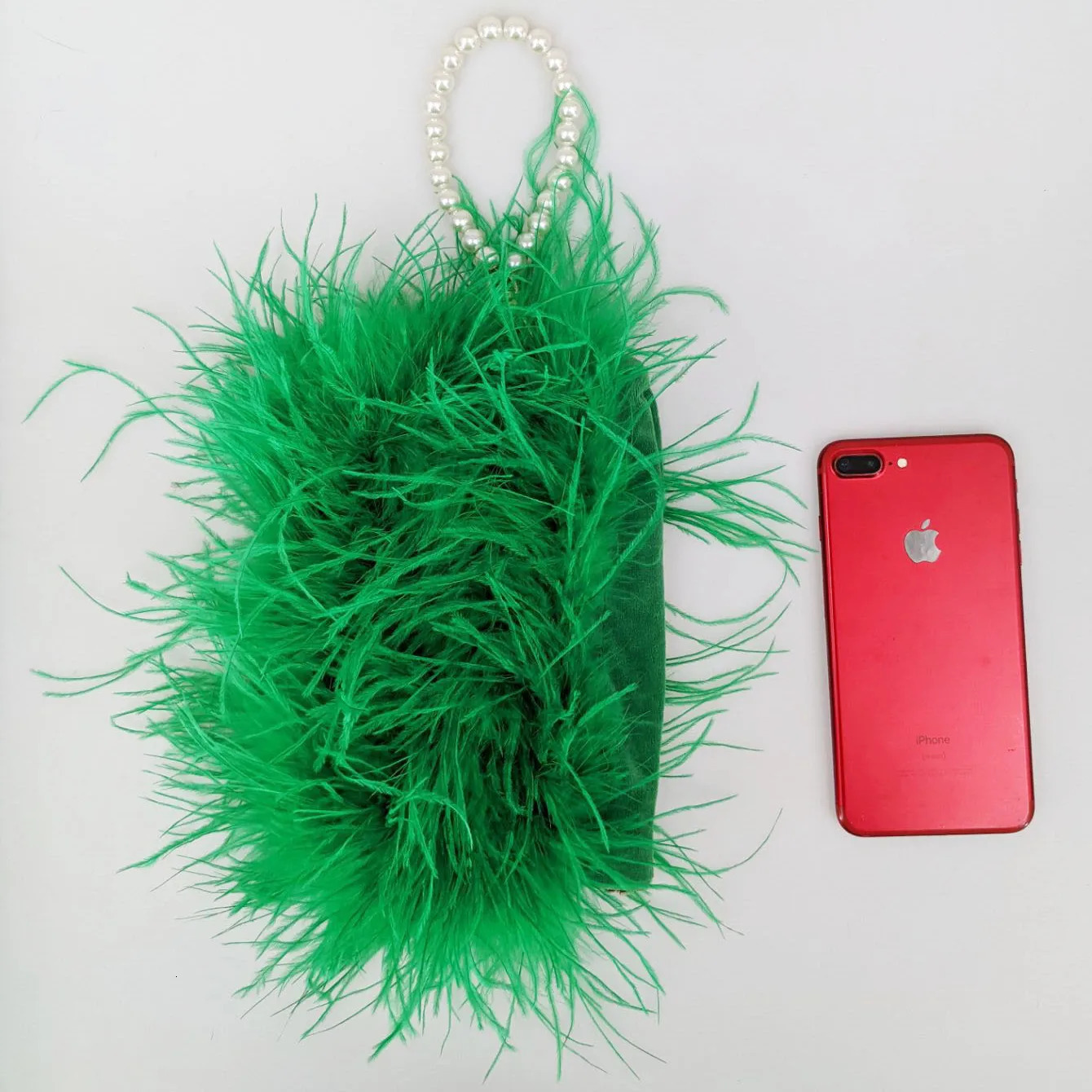 Ostrich Feather womens bag mini wallet pearl chain clutch romantic fur fluffy party peach fuzzy 241023