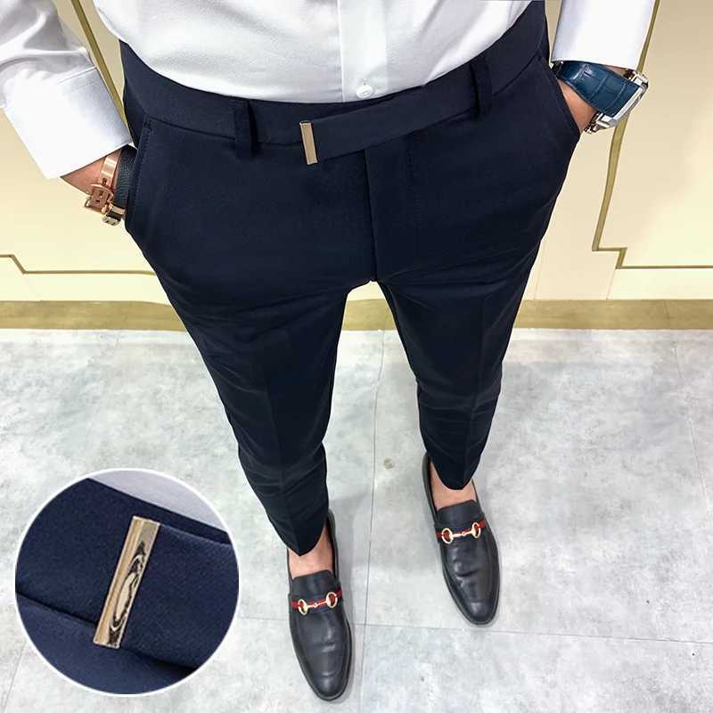 Spring 2022 Men Pants Korean Slim Fit Men Casual Ankle Length Pants Streetwear Men High Quality Black Gray Khi Dress Suit PantX241023
