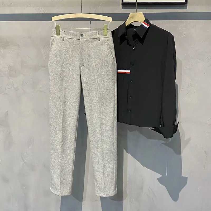 2023 New Slim Woolen Cloth Men Pants Autumn Winter New Business Casual Suit Pants Simple Drape Fashion Office TrousersX241023