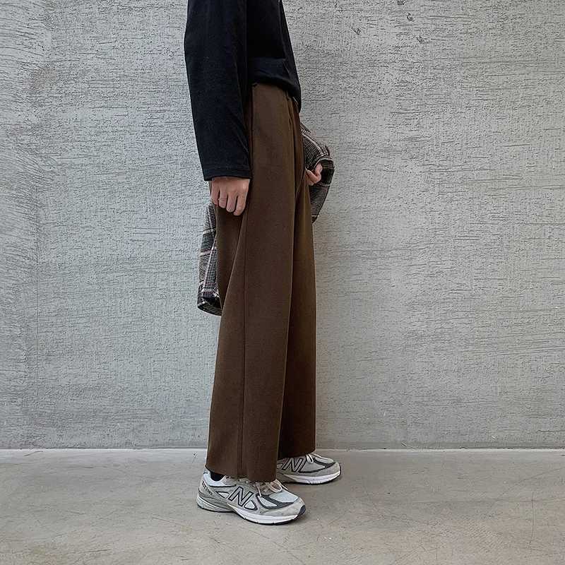 Winter Thick Woolen Pants Mens Warm Fashion Black Brown Casual Pants Men Korean Loose Straight-leg Pants Mens Trousers S-2XLX241023
