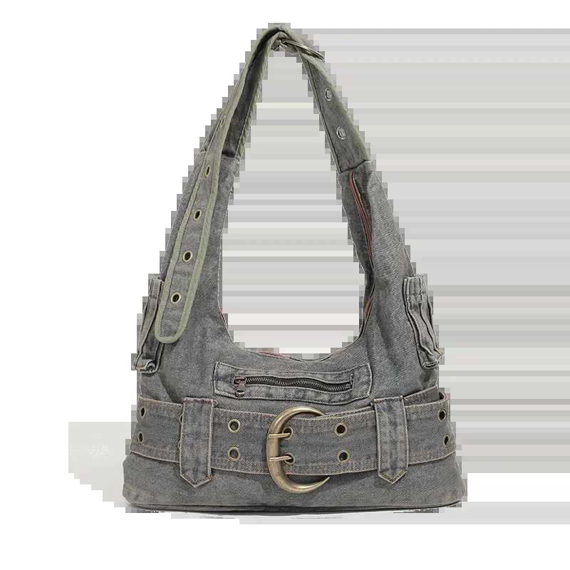 New Denim Zipper Youth Crossbody Bags 2024 High Quality Luxury Sense Shoulder Unique Design Wide Straps Tote for Women 241023