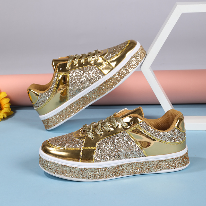 Korean version of the trend of casual thick soles board shoes new bright face fashion women's shoes low top lace-up flat shoes couple fashion sho