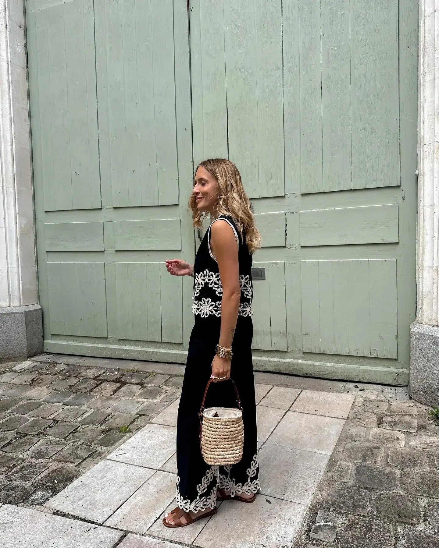 WZEDSS Summer Embroidered Tank Top Pants Set Womens Fashion Loose High Waist Trouser Two Piece Set Womens High Heels Shoes 241023