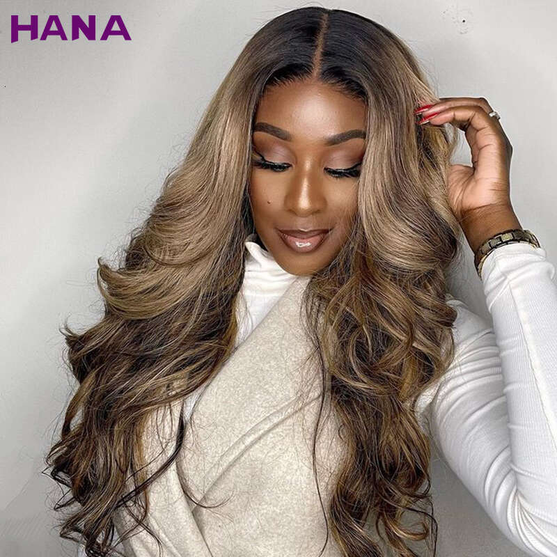 Brown Highlights 13X4 13x6 Body Wave Frontal Human Hair Wigs For Women Remy Pre-Plucked 5x7 Lace Closure Wig