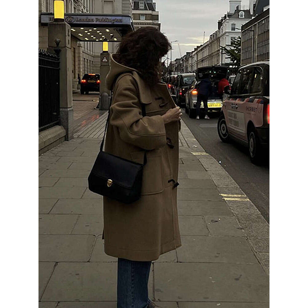 Rose Double-Sided Cashmere Fashion Horn Button Hooded Winter Female Long New Temperament Wool Coat Women