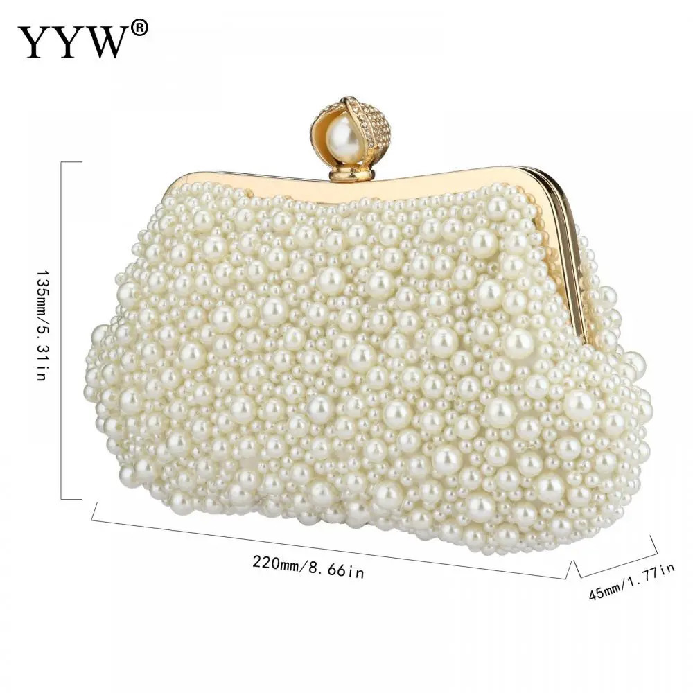 Evening Bags White Pearl Beaded Clutch Purse Party Bridal Wedding Shoulder Handbags er Bag Women Banquet Clutches 241022