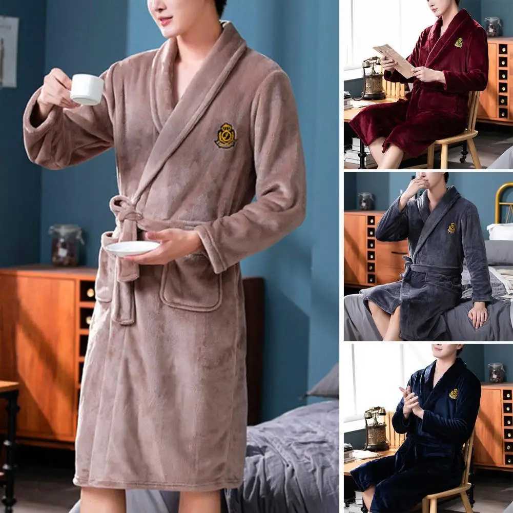 Long Sve pocket with embroidered printed flannel bathroom mens winter warm collar double-sided Fce evening gown W241023