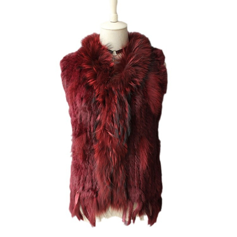 OC 407M18 Women's Coats Rabbit Fur Vest Raccoon Fur Collar True Fur Grass Winter Warm Jacket