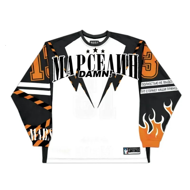 Gothic long sleeved printed graphic T-shirt mens street Harajuku retro mens T-shirt patch work loose casual mens top 241023