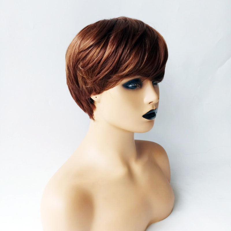 Hot selling side bangs wig silk machine-made full-length synthetic fiber wig headpiece