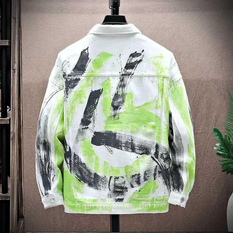 Denim Jackets Man Painted Jeans Coat for Men Graffiti Hip Hop White Trendy Branded Cheap Price Stylish Elastic Fast Delvery Lxury X2502131