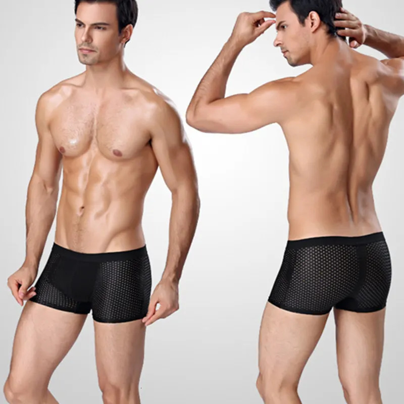 4 pieces/batch underwear mens underwear boxing shorts mens underwear mens mesh sexy mens bamboo ice silk nylon large size 6XL 7XL 241023